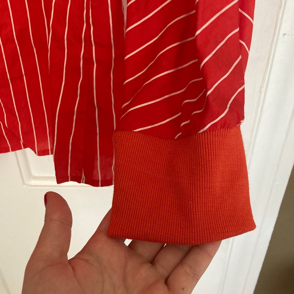 Cherry red striped button down blouse - image 3